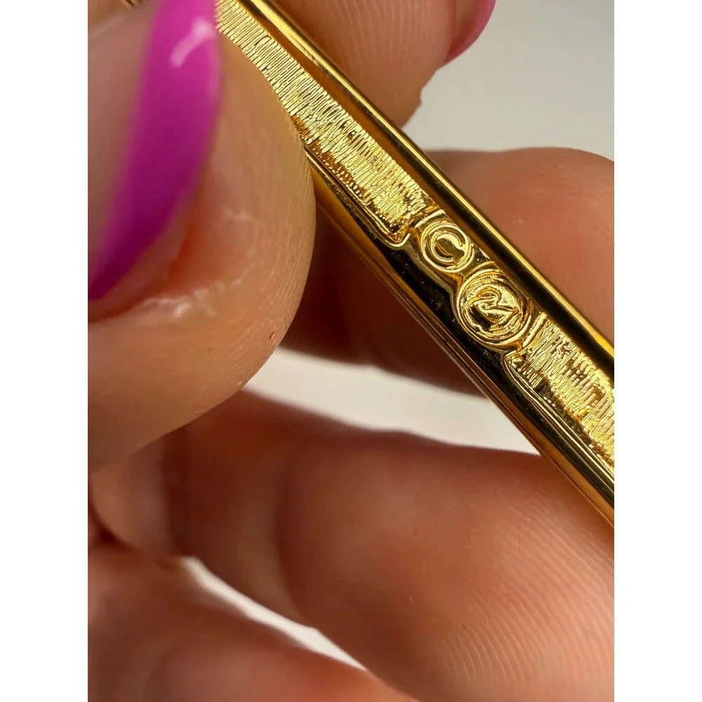 Swarovski Crystal Bar Brooch Gold Tone Pave Clear Stone Swan Logo Pin 2.75 Inch